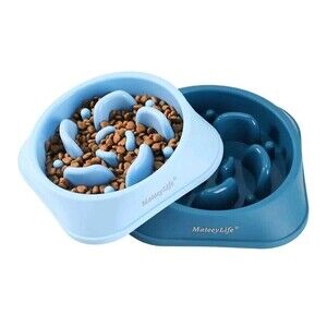 Slow Feeder Dog Bowls 2PCS, Anti-Choking Puzzle Medium A-LightBlue&DarkBlue